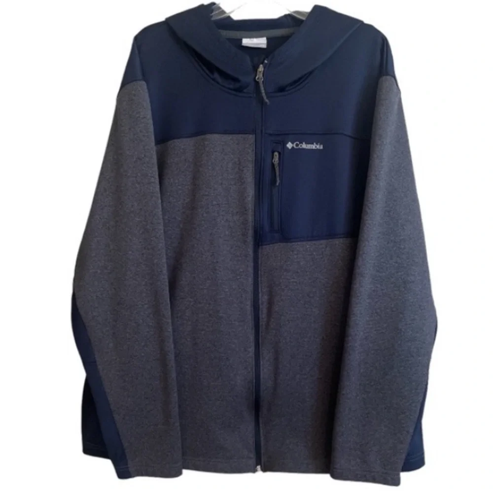 Columbia Fleece Lined Hooded All Season Performance Jacket Navy Blue & Gray